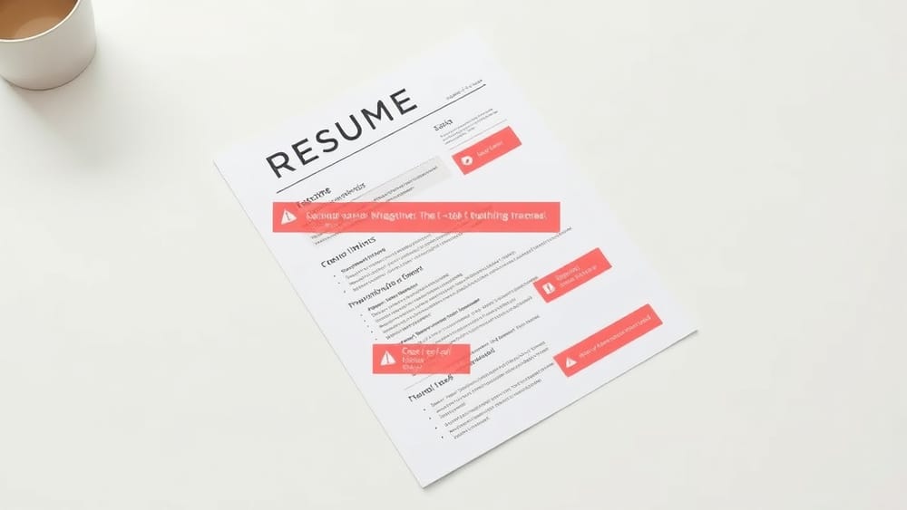 A resume being scanned by ATS software with formatting errors highlighted