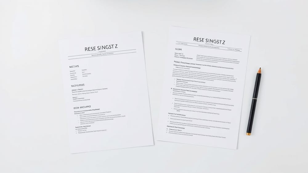 A clean single-column resume on a desk next to a rejected padded two-page resume
